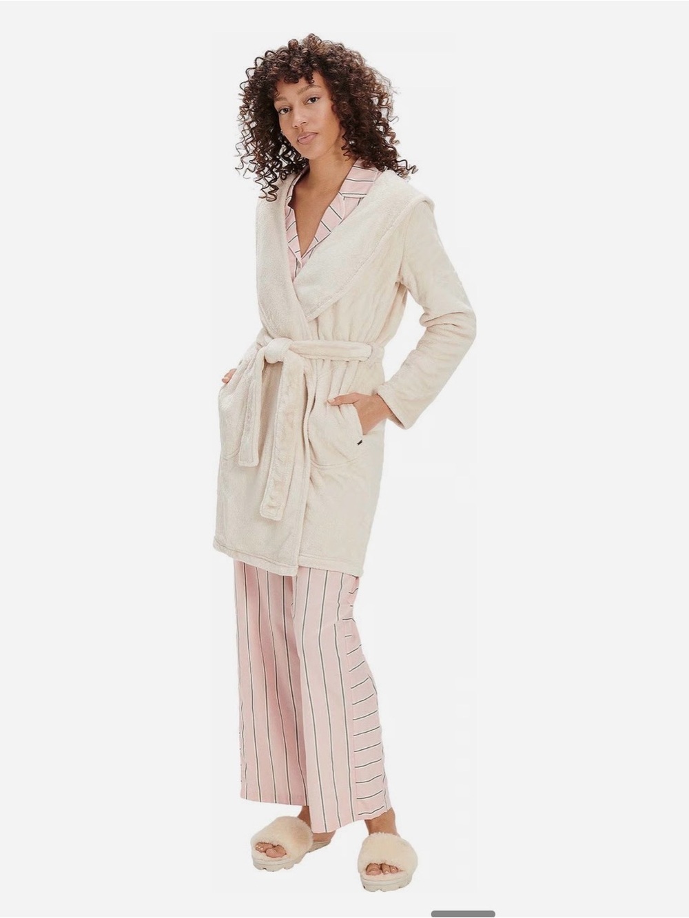 UGG Miranda Moonbeam Plush Fleece Hooded Belted Bath Robe Women’s XS